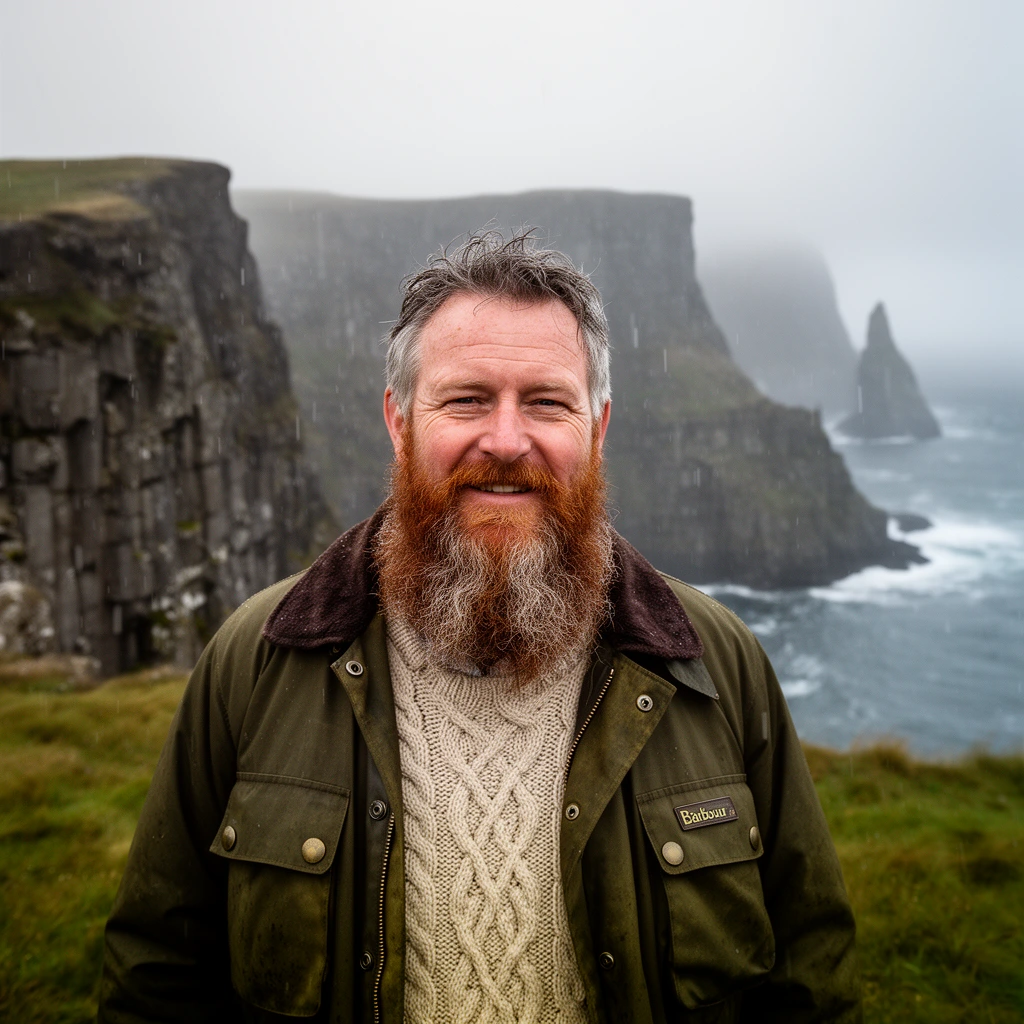 Rugged outdoor portrait on coastal cliffs