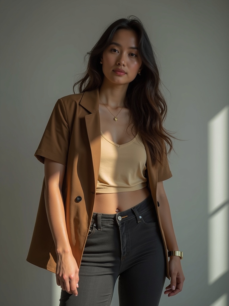 portrait photograph of a person in modern casual outfit - ai-photos AI photo