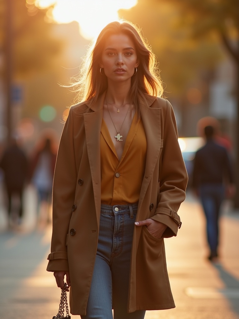 lifestyle photograph of a person in fashionable urban outfit on city street with bokeh background. G - ai-photos AI photo