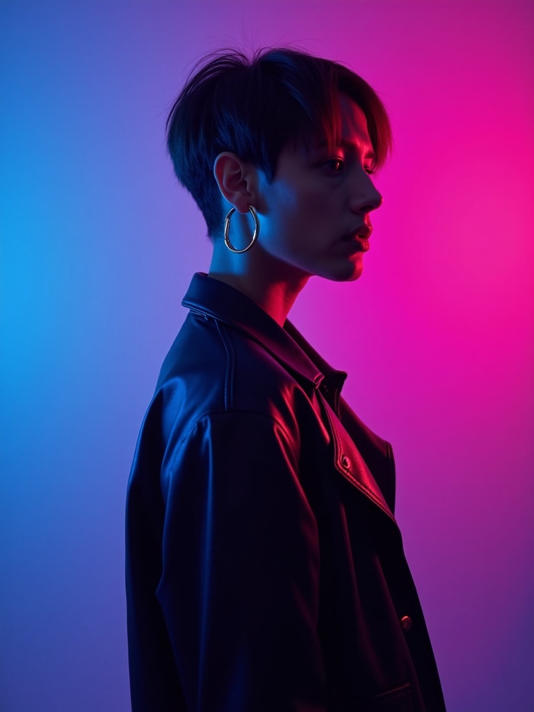 creative portrait photograph of a person with artistic lighting setup using colored gels creating ma - ai-photos AI photo