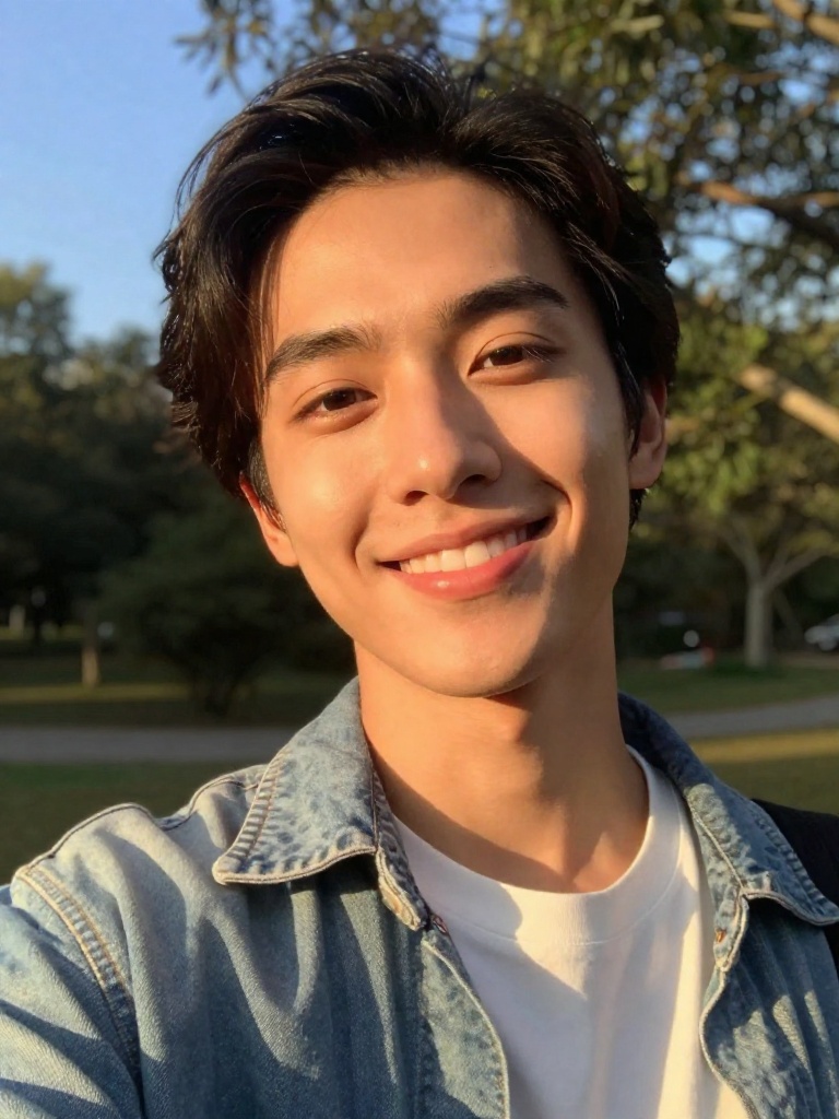 Natural casual selfie photograph of a person with warm genuine smile - ai-selfie AI photo