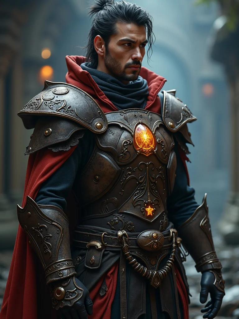 fantasy RPG character avatar of a person designed as heroic adventurer with elaborate costume includ - avatar AI photo