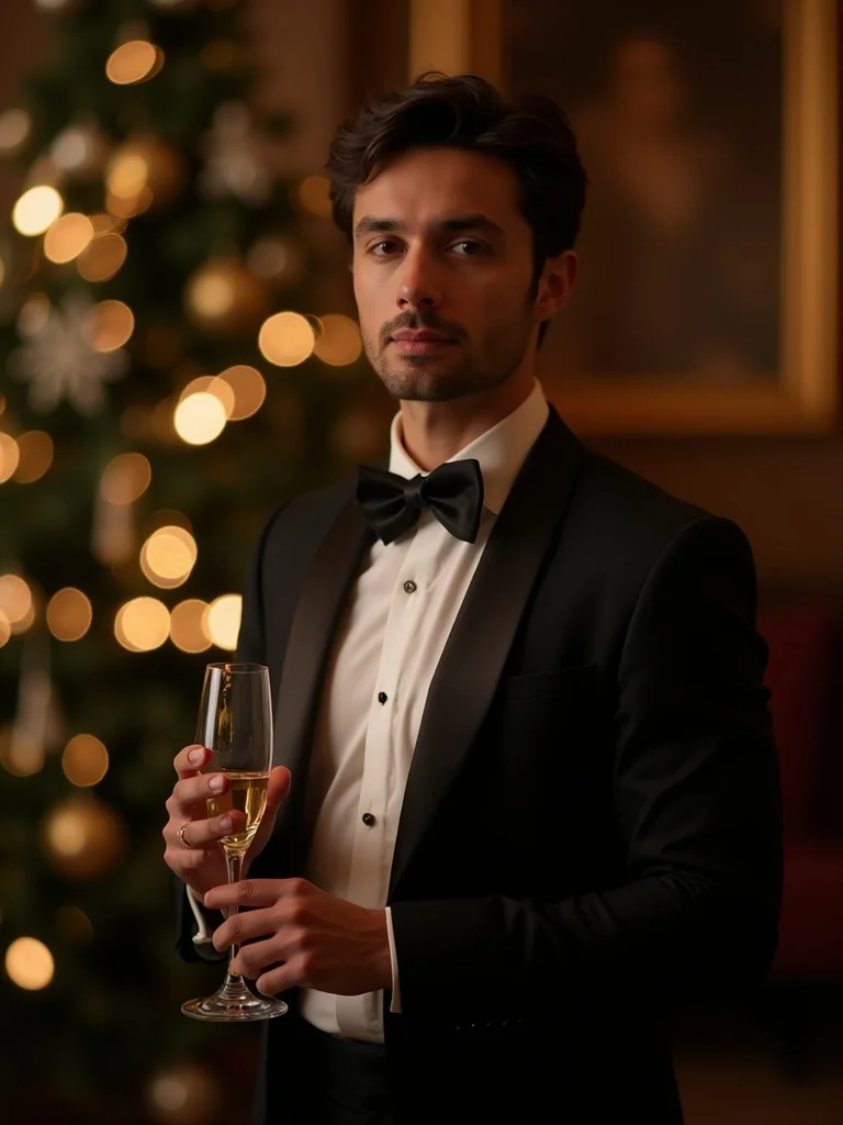 Elegant professional portrait of a person in formal holiday attire including a sophisticated dark su - christmas AI photo
