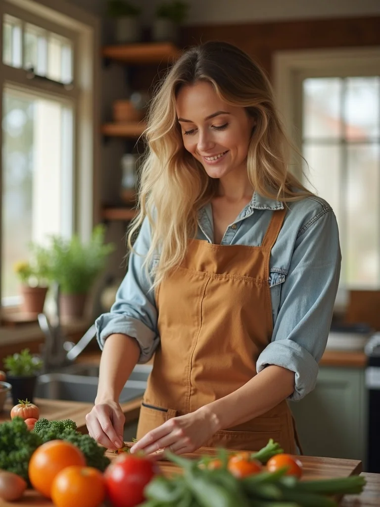 Lifestyle portrait photograph of a person cooking in a modern kitchen - dating AI photo