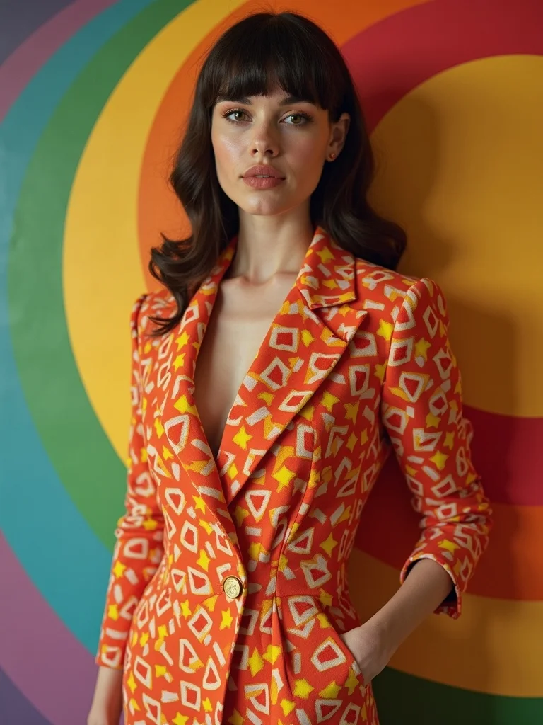 period photography portrait of a person wearing authentic 1960s mod fashion including mini dress or  - eras AI photo