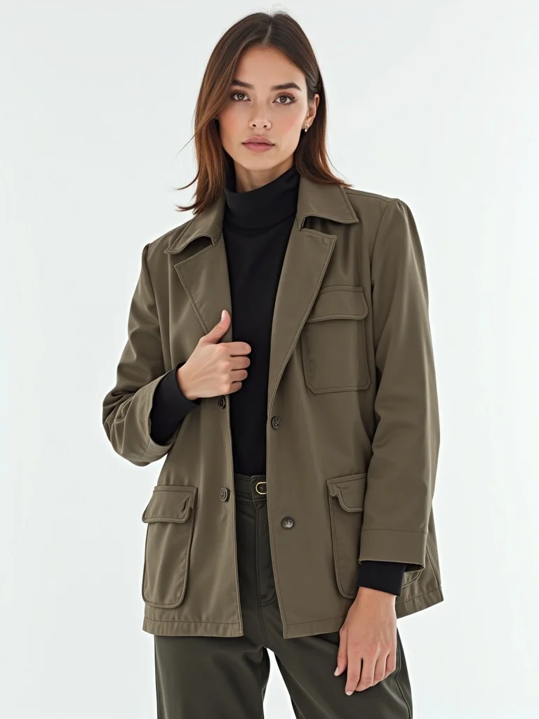 fashion photography of a person wearing stylish modern clothing including designer jacket and contem - fashion AI photo