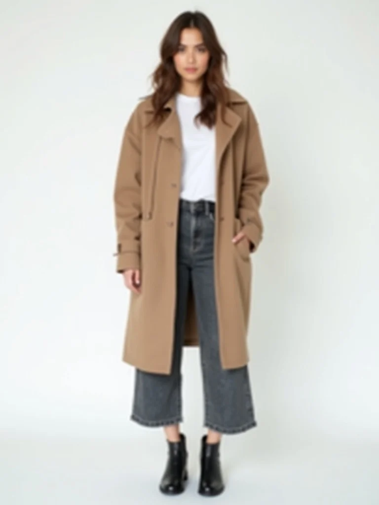 fashion lookbook photograph of a person modeling casual chic outfit including contemporary streetwea - fashion AI photo