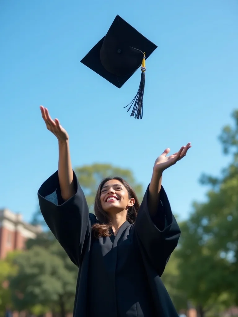 graduation photoshoot of a person wearing black cap and gown with decorative tassel - graduation AI photo
