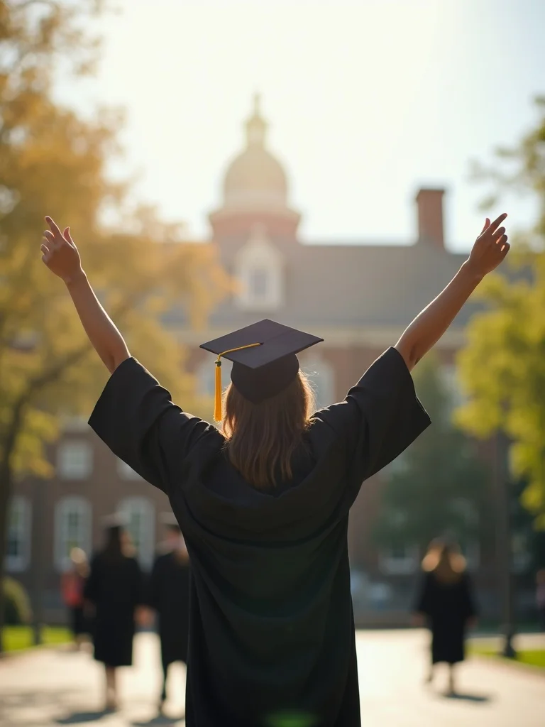 graduation lifestyle photograph of a person in graduation attire standing on university quad or cour - graduation AI photo