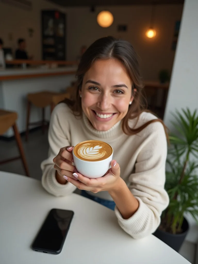 social media influencer lifestyle photograph of a person at a trendy modern cafe - influencer AI photo