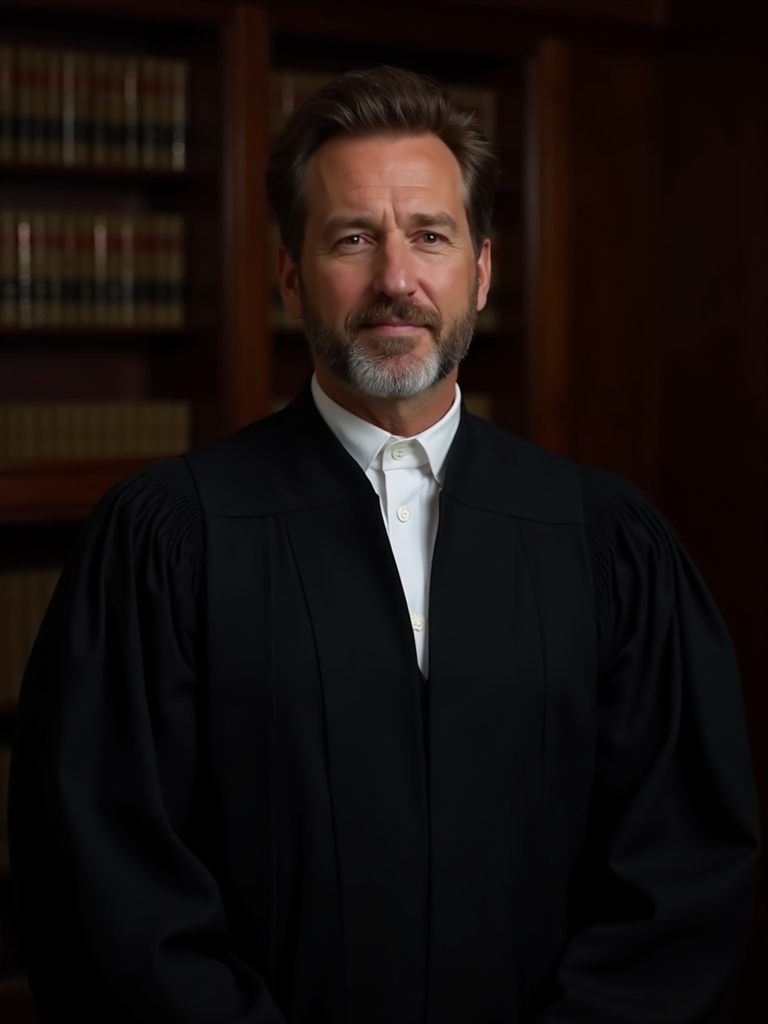 attorney portrait of a lawyer in traditional black robe over business suit - lawyer-headshots AI photo