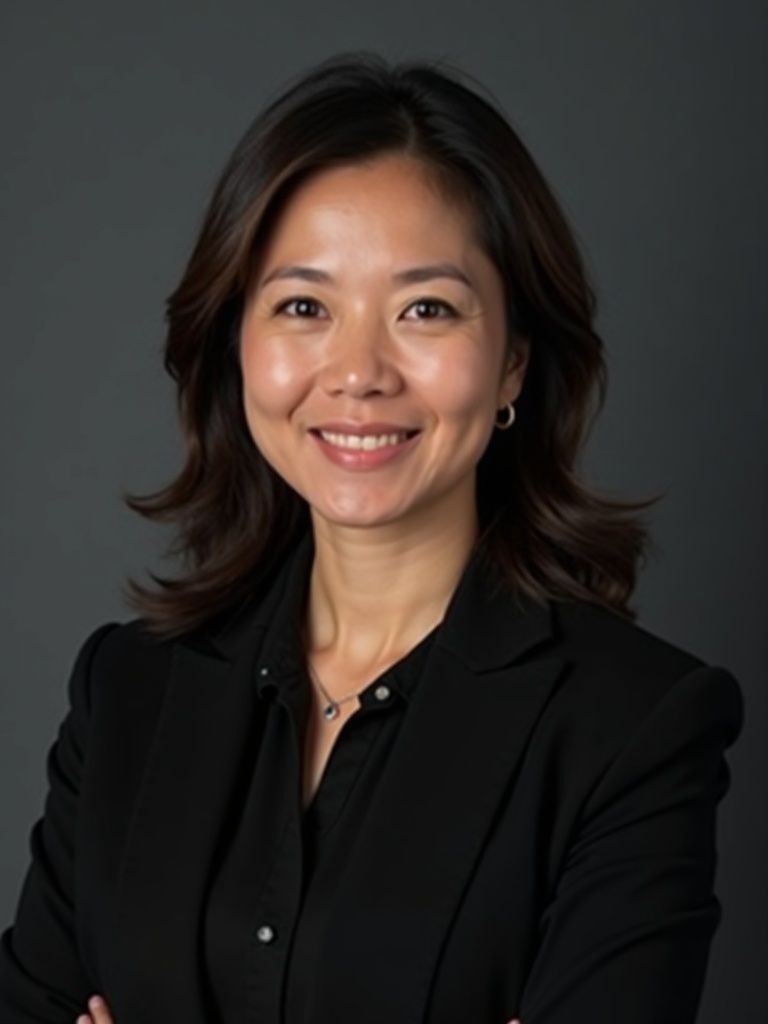 female attorney headshot wearing tailored black blazer and professional blouse with minimal jewelry. - lawyer-headshots AI photo