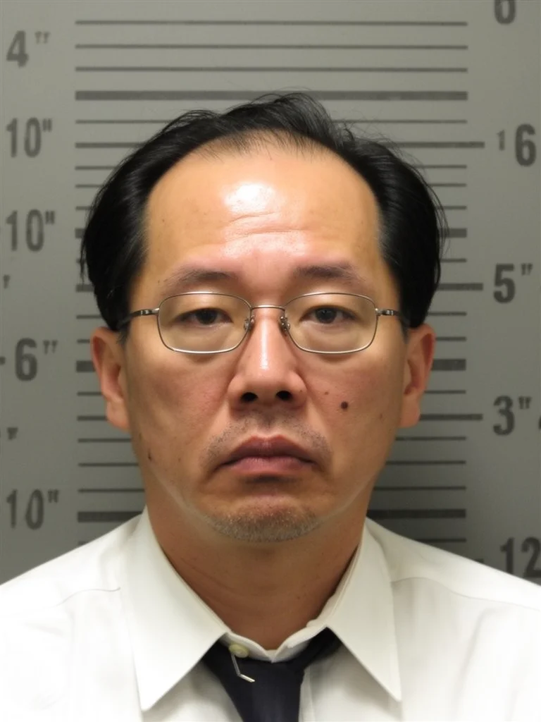 AI-generated mugshot style photo with police booking background and height measurement board. Profes - mugshots AI photo