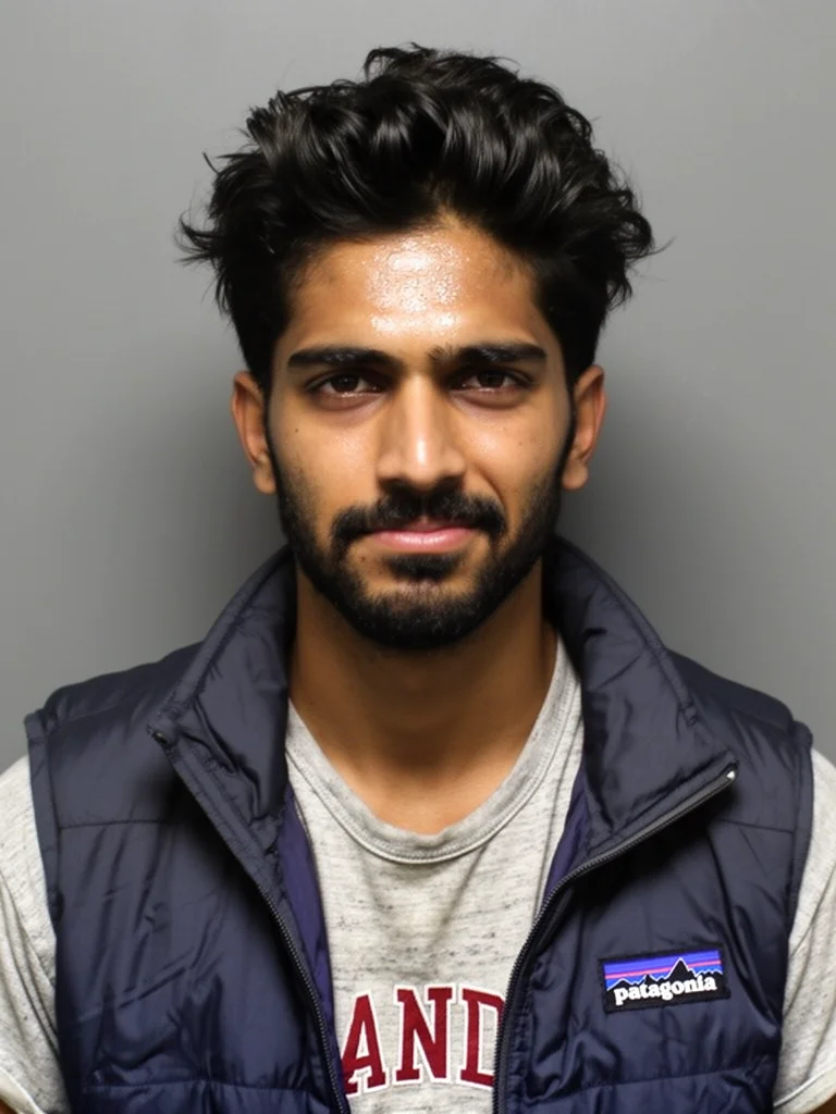 AI-generated mugshot style photo with police booking background and height measurement board. Profes - mugshots AI photo