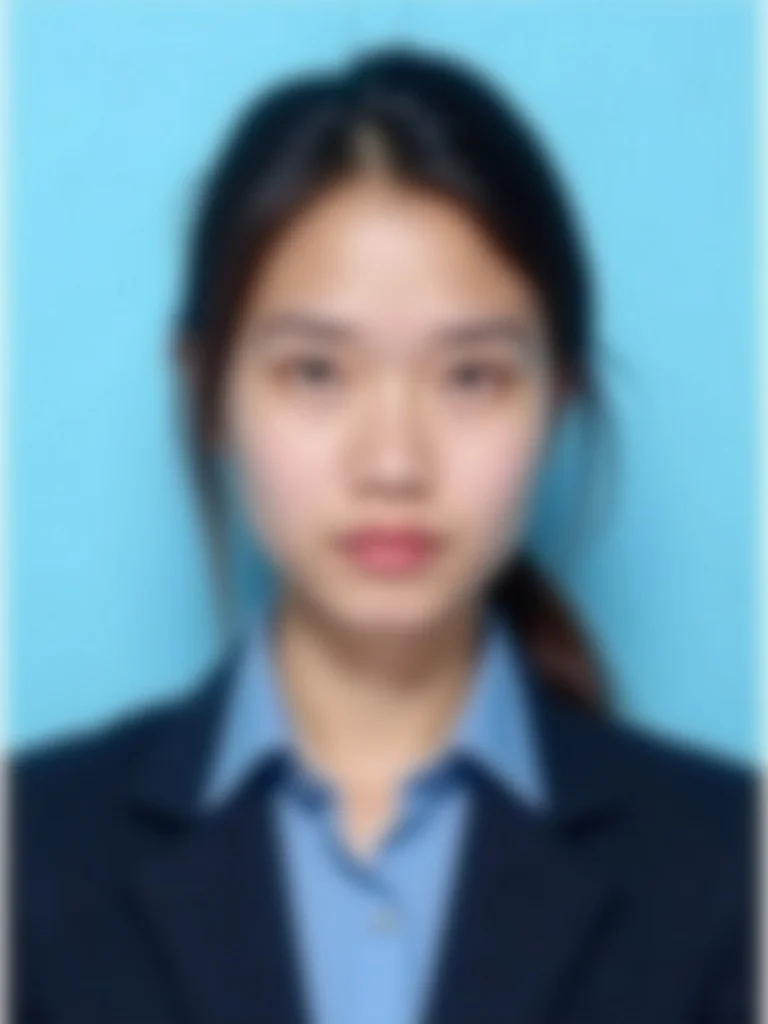 official photograph of a person wearing business formal clothing against uniform pale blue backgroun - passport-photo AI photo
