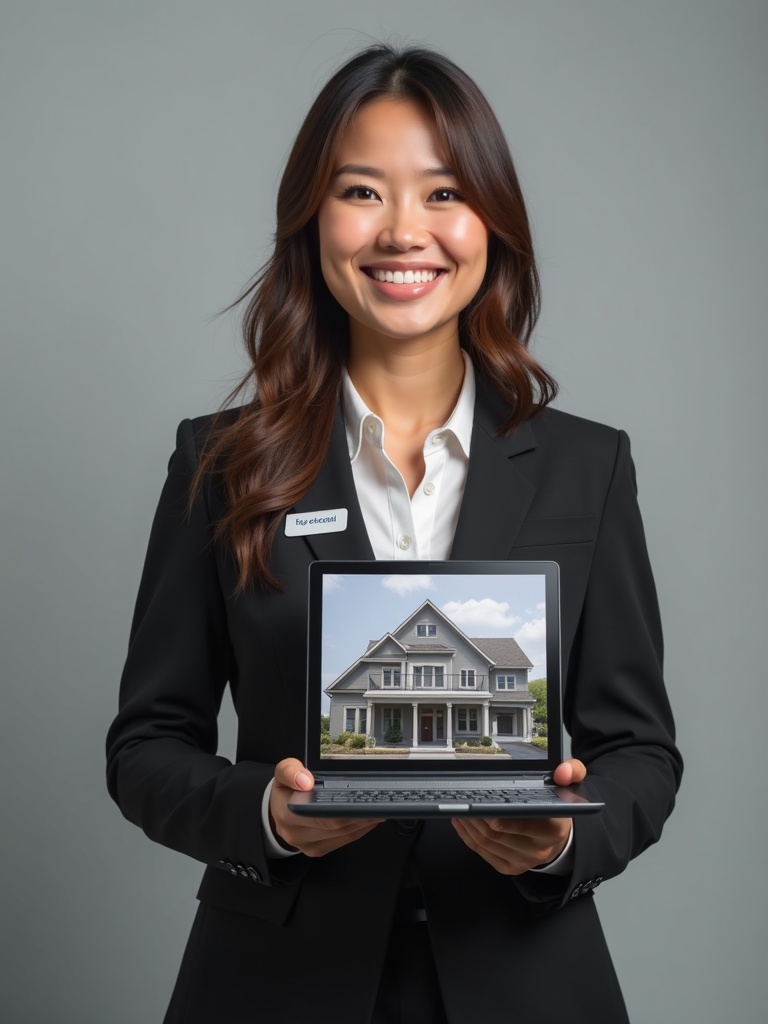 realtor portrait of a real estate agent wearing professional business attire with branded name badge - realtor-headshots AI photo