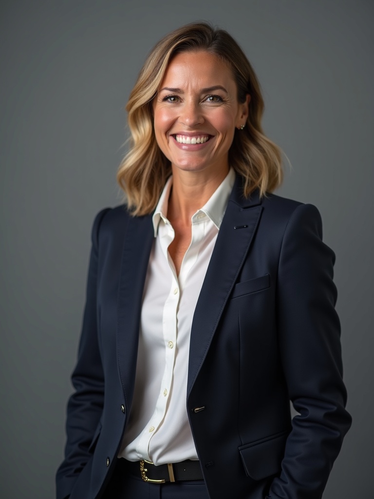 real estate headshot of a top-producing agent wearing luxury brand business attire with professional - realtor-headshots AI photo