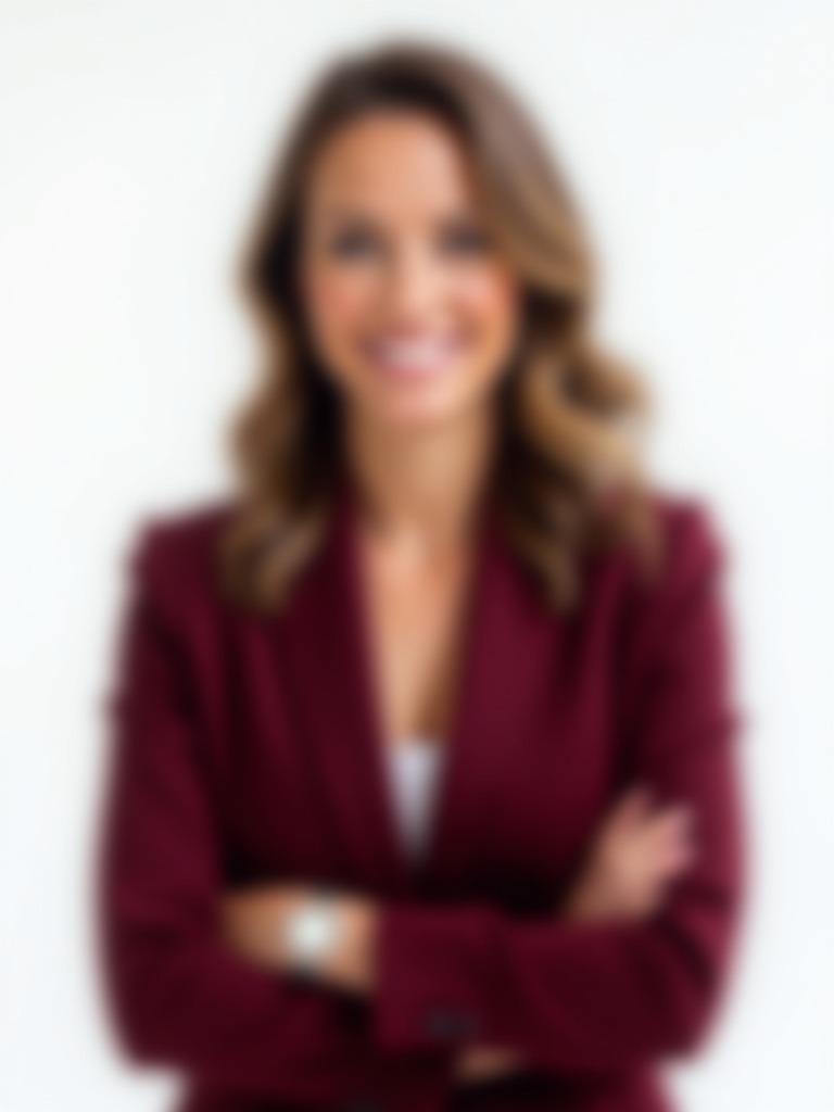 real estate headshot of a female agent wearing tailored burgundy blazer with professional styling - realtor-headshots AI photo