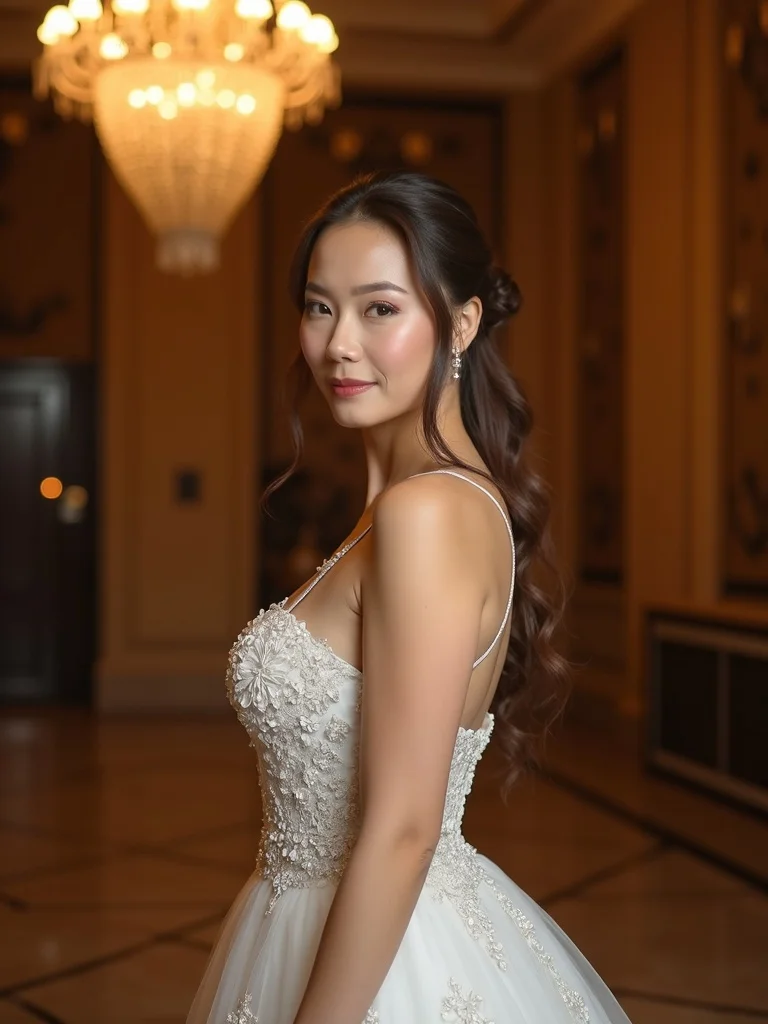 formal wedding portrait of a person wearing elegant wedding attire in luxurious ballroom or upscale - wedding AI photo